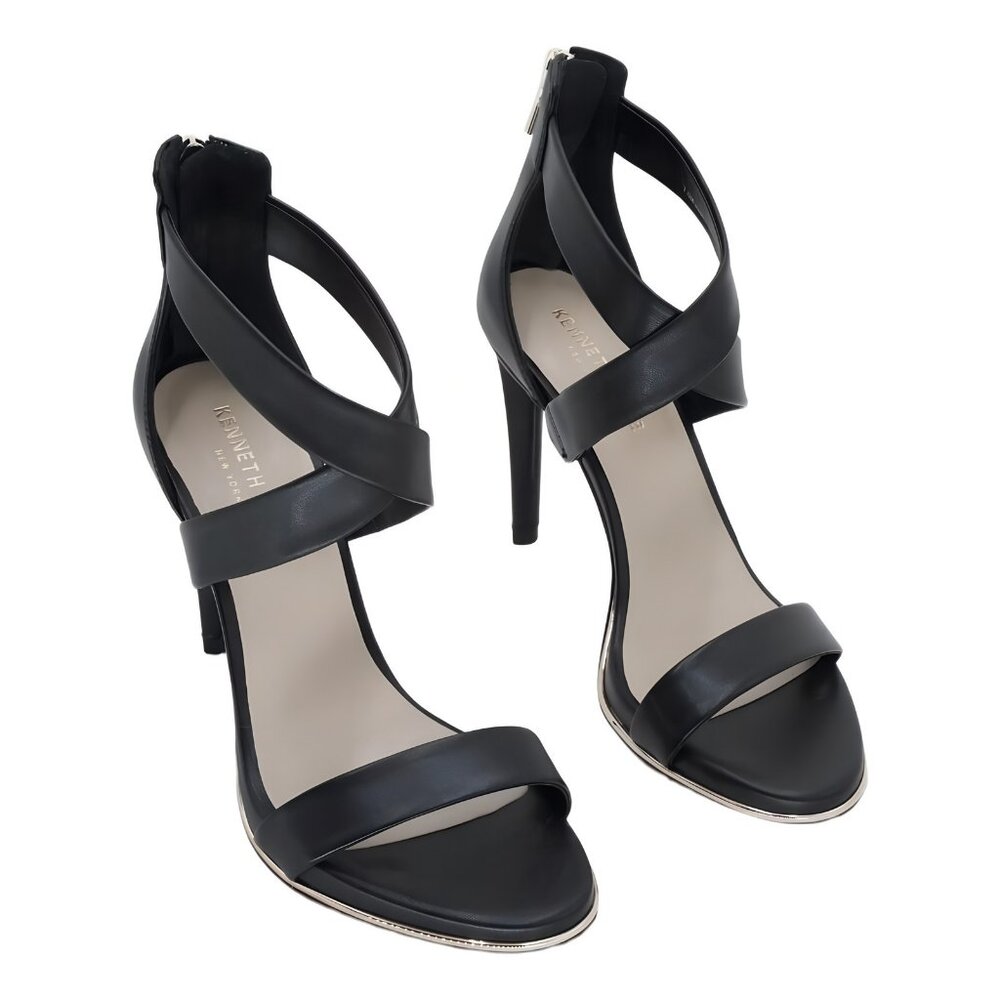 Kenneth Cole Brooke Cross-Strap Heeled Dress Sandals Black US 7.5 M EU 38